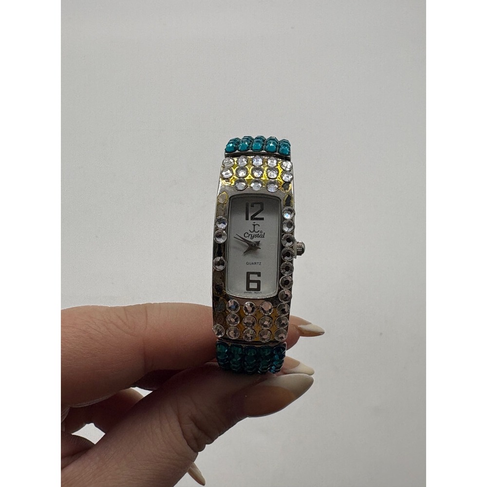 Jimmy Crystal New York Swarovski Turquoise Silver Tone Cuff Watch WJ420 Japan